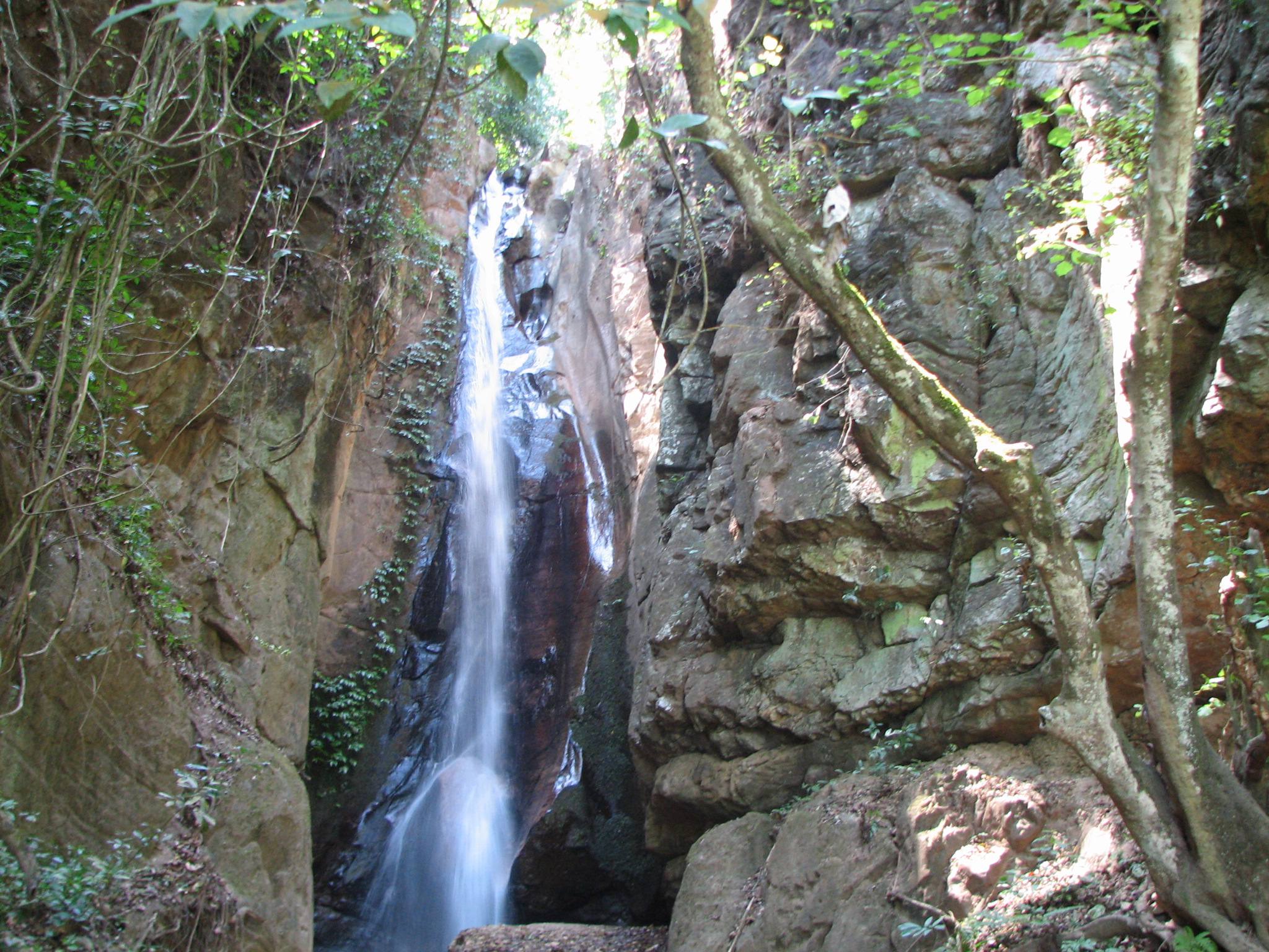 Gombe Stream Waterfalls surrounded by lush tropical forest in Gombe Stream National Park Tanzania